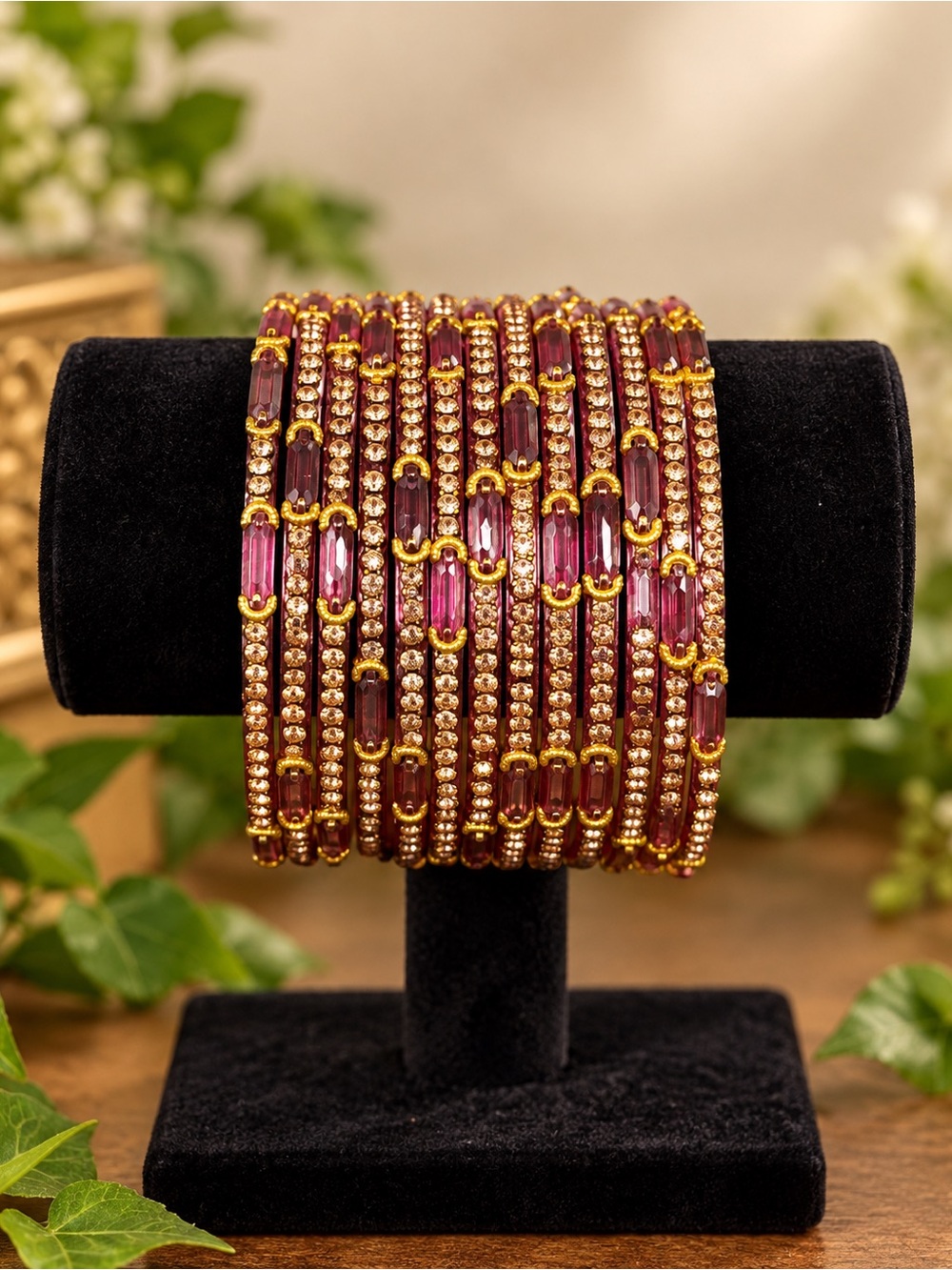 Gold-Tone and Purple Crystal Bangle Set - Women Jewelry